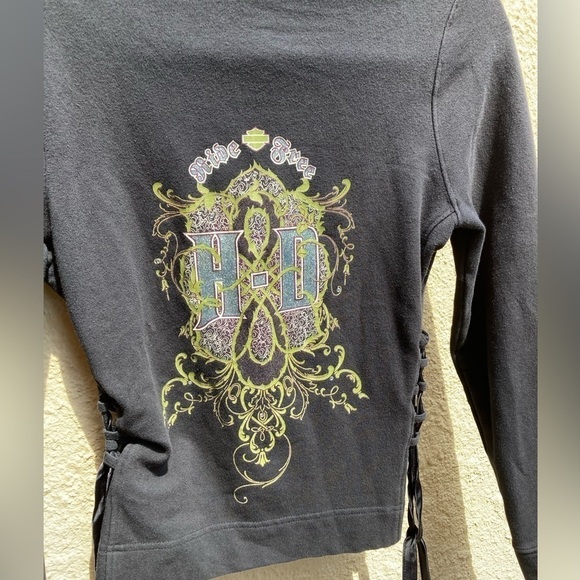 Women's Harley Davidson Hoodie Spell-Out Double Side M Lace Biker Full Zip Cycle - Picture 6 of 16